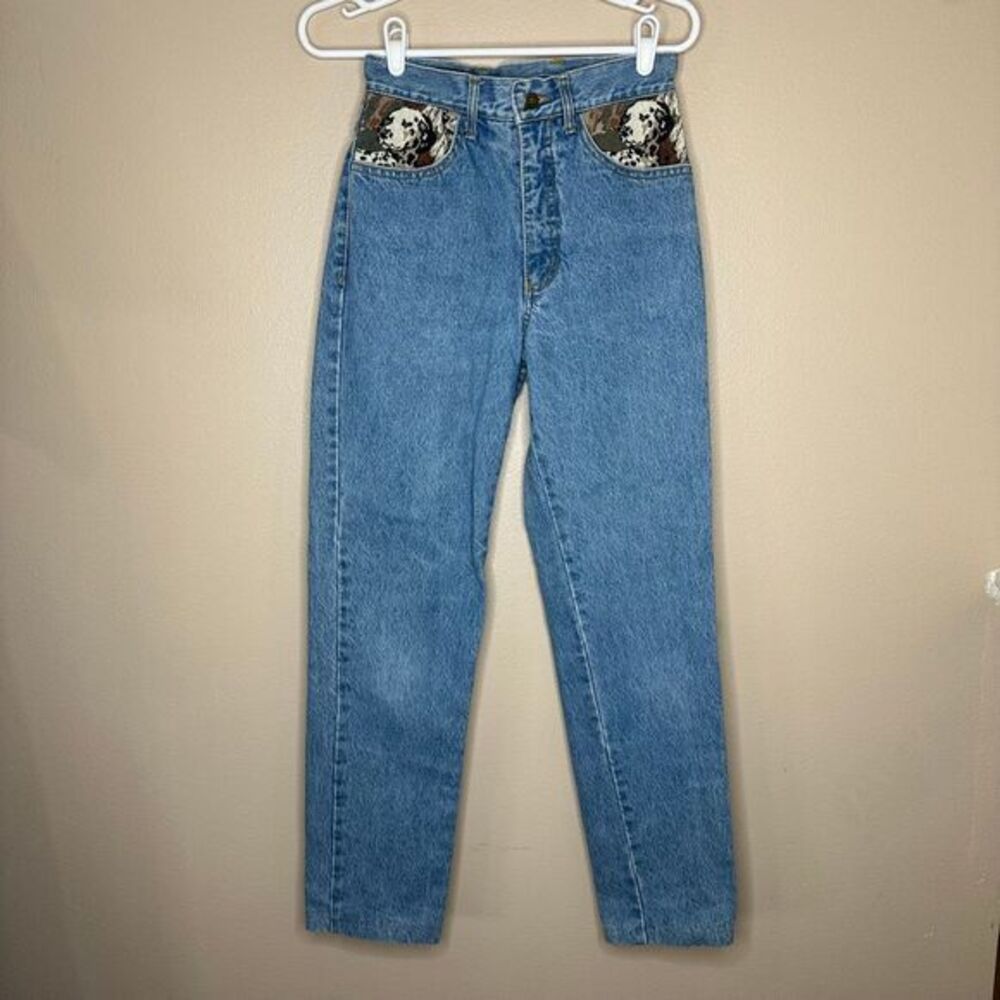 Isabel Vintage High Waist Mom Jeans with Dalmatian Print‎ tapestry Detail Size 4